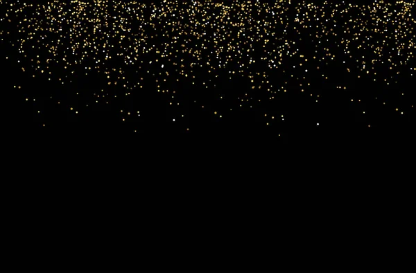 Cascadas Brillo Dorado Burbujas Champán Partículas Estrellas Fondo Negro Feliz — Vector de stock