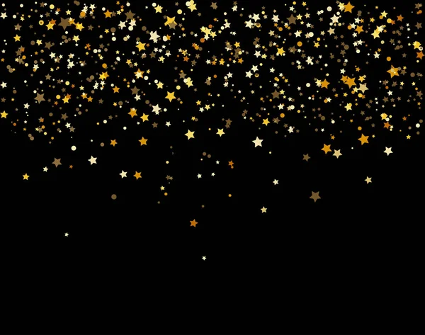 Watervallen Gouden Glitter Sparkle Bubbels Champagne Deeltjes Sterren Zwarte Achtergrond — Stockvector