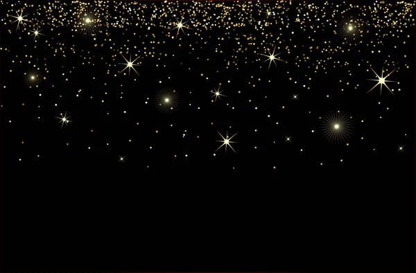 Cascadas Brillo Dorado Burbujas Champán Partículas Estrellas Fondo Negro Feliz —  Fotos de Stock