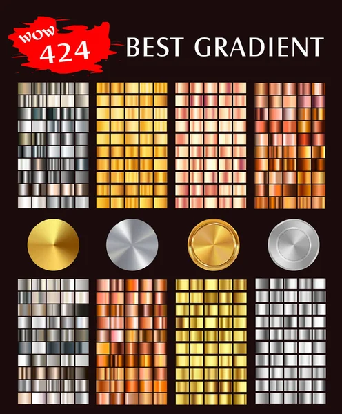 Big vector collection of colorful gradients colorful metallic gradients consisting backgrounds. Vector.