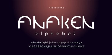 Soyut dijital yazı tipi tasarımı, modaya uygun alfabe harfleri ve sayılar. Teknoloji, elektronik dans, geleceğin yaratıcı yazı tipi.. 