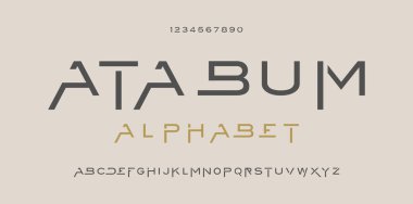 Soyut asgari tasarım, alfabe yazı tipleri. Typography teknolojisi elektronik dijital müzik geleceğin yaratıcı yazı tipi. Kolayca Düzenlenebilir Vektör. 