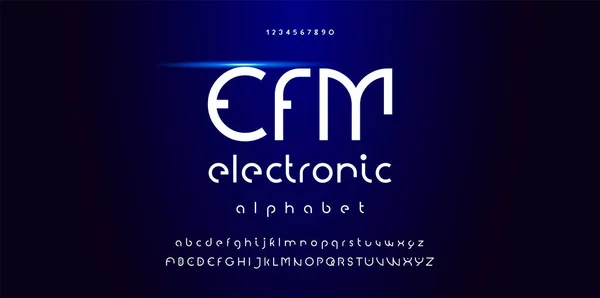 Abstract Digital Modern Font Design Letras Alfabeto Moderno Números Tecnologia —  Vetores de Stock