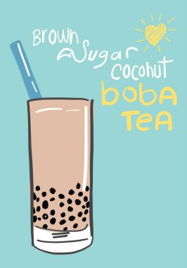 Köpüklü süt çayı, Pearl sütlü çay, farklı türde Boba. Lezzetli içecekler. Lezzetli tapyokalı reklamlar. Vektör. 