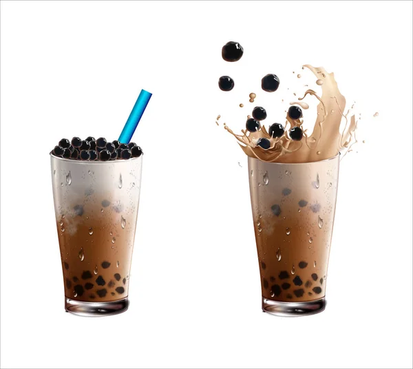 Bubble Milch Tea Pearl Milch Tea Verschiedene Arten Von Boba — Stockvektor