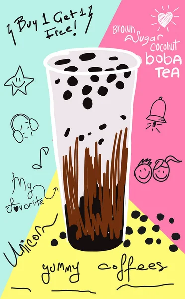 Чай Пузырьковым Молоком Чай Жемчужным Молоком Разные Сорта Боба Вкусные — стоковый вектор