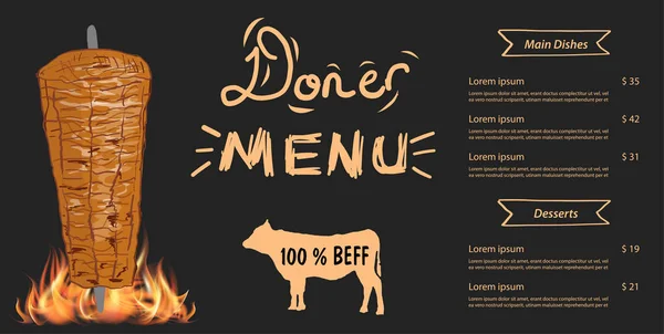 Cucina Del Kebab Doner Ingredienti Kebab Elementi Design Del Menu — Vettoriale Stock