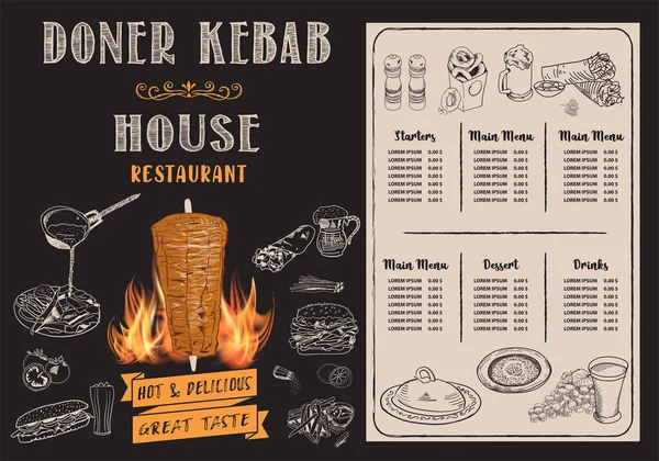 Донер Кебаб Приготовления Пищи Ингредиенты Кебаба Рамка Арабской Кухни Элементы — стоковый вектор