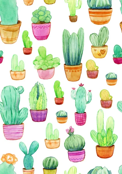 watercolor cacti illustration pattern
