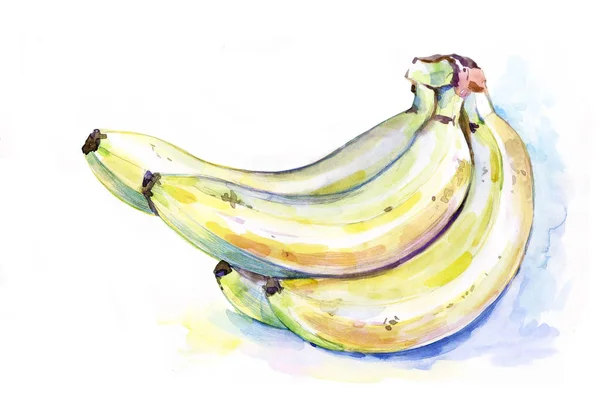 Ilustracja Jedzenie Bananów Akwarela — Zdjęcie stockowe