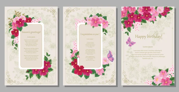 Collection de cartes de vœux avec une flore mignonne pour votre conception — Image vectorielle