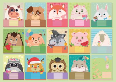 Hayvanlar ile dizüstü bilgisayarlar için renkli çocuk kümesini kapsayan