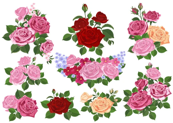 Набір букетів троянд на білому тлі. Акварельна ілюстрація — стоковий вектор