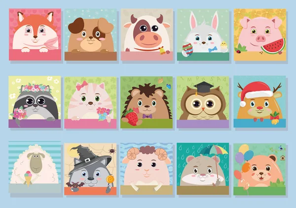 Hayvanlar: rakun, boğa, tilki, tavşan, kuzu, kirpi, ayı, kedi, domuz, kurt, koyun, geyik, hamster, baykuş, köpek.