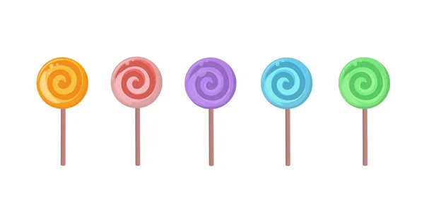Многоцветные конфеты, разноцветные спиральные леденцы, изолированные на белом векторе . — стоковый вектор