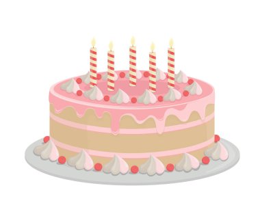 Doğum günü pastası. Beyaz-vektör izole tasarım öğeleri.