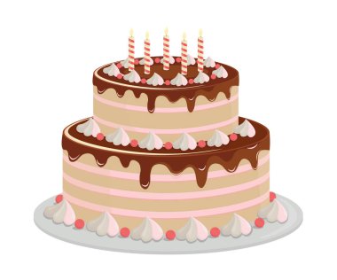 Doğum günü pastası. Beyaz-vektör izole tasarım öğeleri.