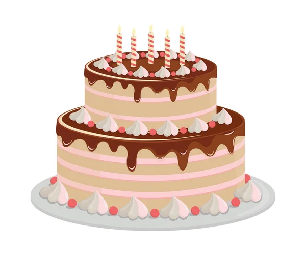 Gâteau d'anniversaire. Eléments de conception isolés sur vecteur blanc . — Image vectorielle