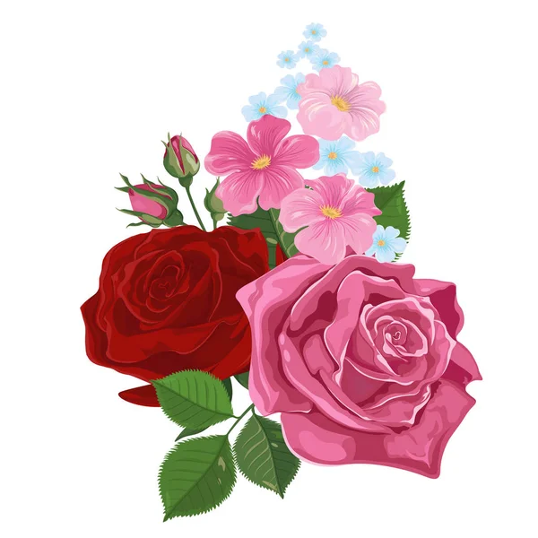 Акварель. Букет роз изолирован на белом. Розы, почки, листья и цветы. Векторный набор цветущих цветов для дизайна. Украшение для свадебных приглашений и поздравительных открыток-вектор . — стоковый вектор
