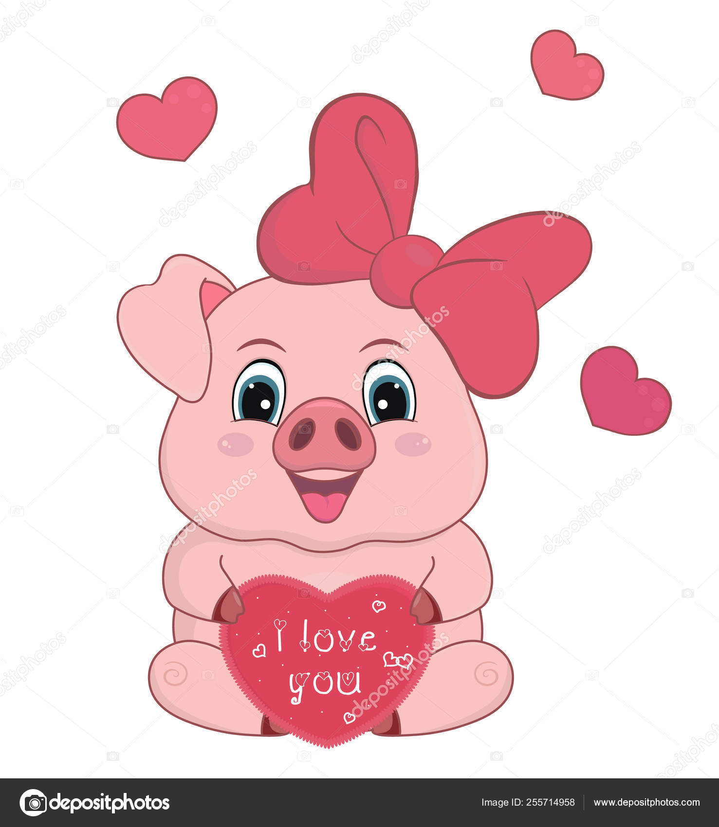 Cochon De Dessin Animé Mignon Avec Le Grand Coeur Rose Et Le