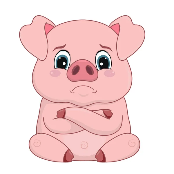 Cartone animato maiale con offeso volto sconvolto, emozione, elemento di design . — Vettoriale Stock