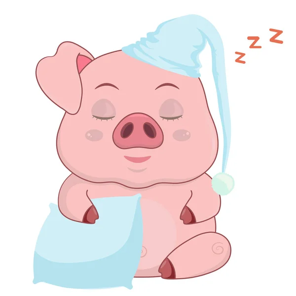 Kreskówka słodkie świnia spanie w wieczka z poduszką. — Wektor stockowy