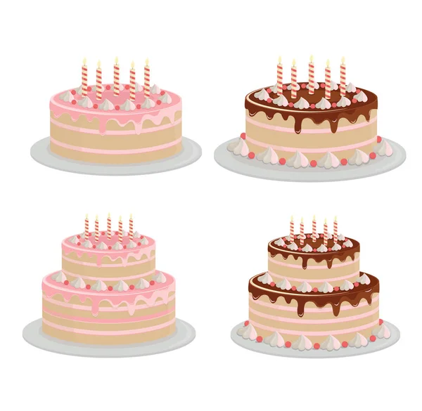 Un ensemble de beaux gâteaux pour les anniversaires, mariages, anniversaires et autres célébrations — Image vectorielle