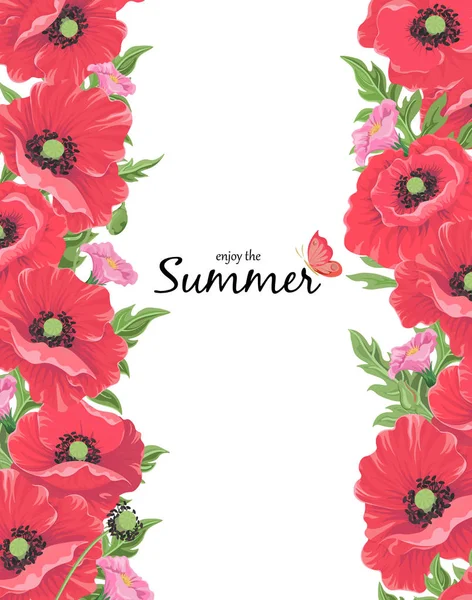 Grußkarte, Mohnblumen. Sommer florales Design im Aquarell-Stil. — Stockvektor