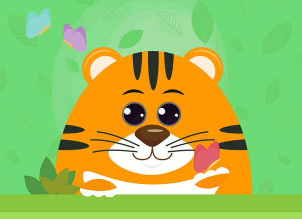 Tiger with butterflies for flyers, posters, album covers, banner, background