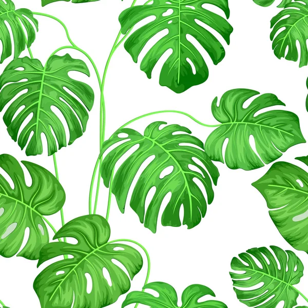 Tropical exótico monstruo hojas sobre fondo blanco. Patrón sin costura . — Vector de stock