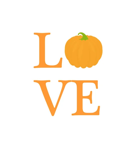 我喜欢秋天，喜欢白色的橘红色南瓜字母短语 — 图库矢量图片