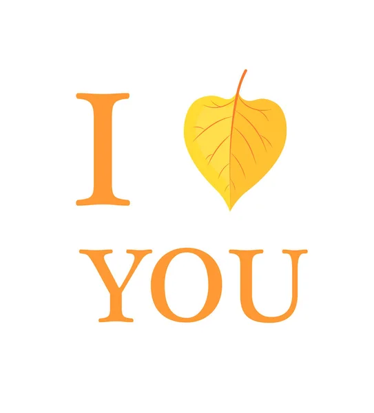 Ich liebe den Herbst mit Herbstblatt-Schriftzug auf Weiß für die Herbstferien. Vektor — Stockvektor