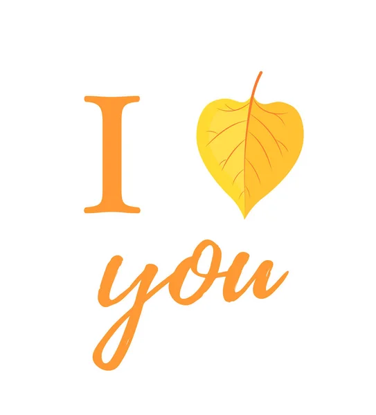 Ich liebe den Herbst mit Herbstblatt-Schriftzug auf Weiß für die Herbstferien. Vektor — Stockvektor