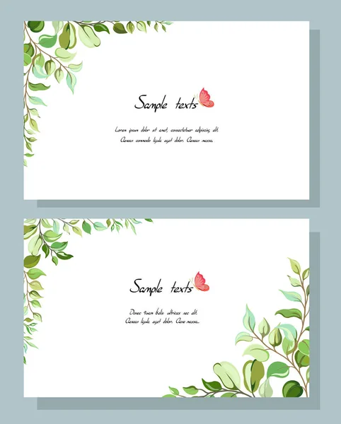 Botanical Postcard Wild Leaves Floral Wedding Invitation Green Tropical Leaves — Stock Vector