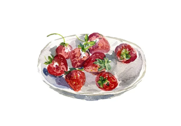 Fresas Rojas Jugosas Plato Blanco — Foto de Stock