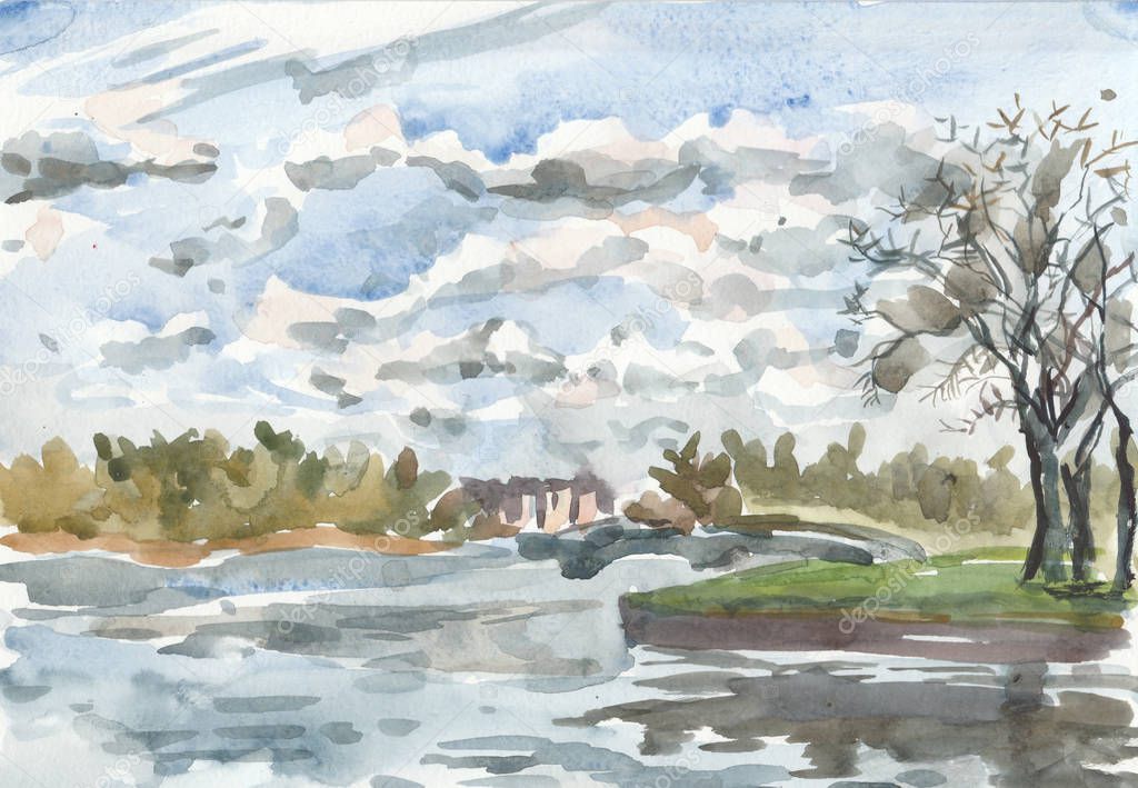 Landscape with clouds and river