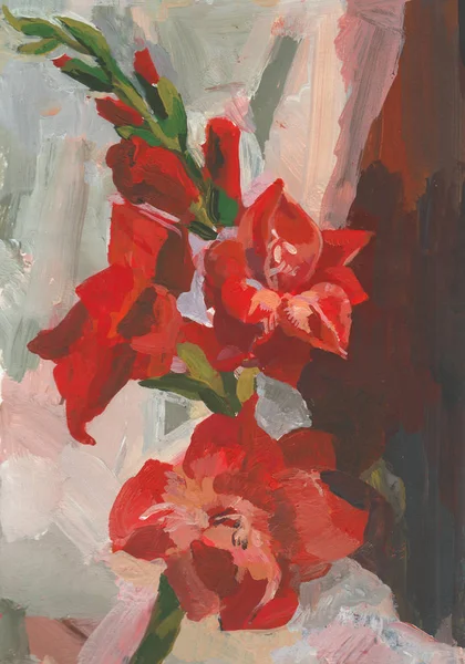 Yağlıboya kırmızı gladiolus