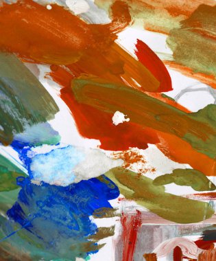 Gouache 'nin dokuları. Kırmızı, mavi, yeşil, kahverengi, sarı ve turuncu arkaplan