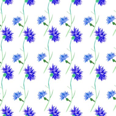 Kusursuz suluboya mavi çiçek deseni