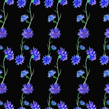 Kusursuz suluboya mavi çiçek deseni