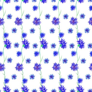 Kusursuz suluboya mavi çiçek deseni