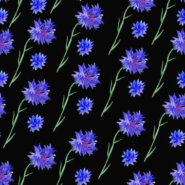 Kusursuz suluboya mavi çiçek deseni