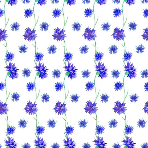 Kusursuz suluboya mavi çiçek deseni