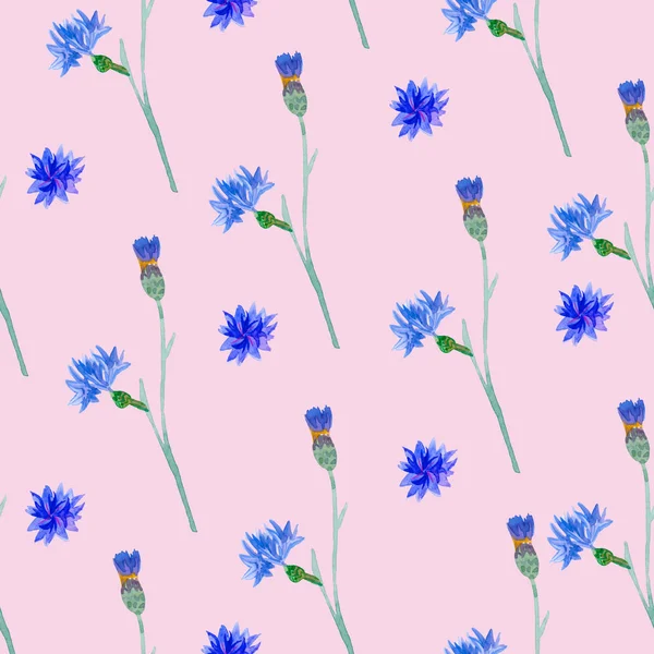 Kusursuz suluboya mavi çiçek deseni