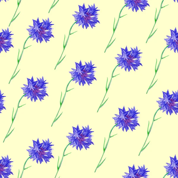 Kusursuz suluboya mavi çiçek deseni