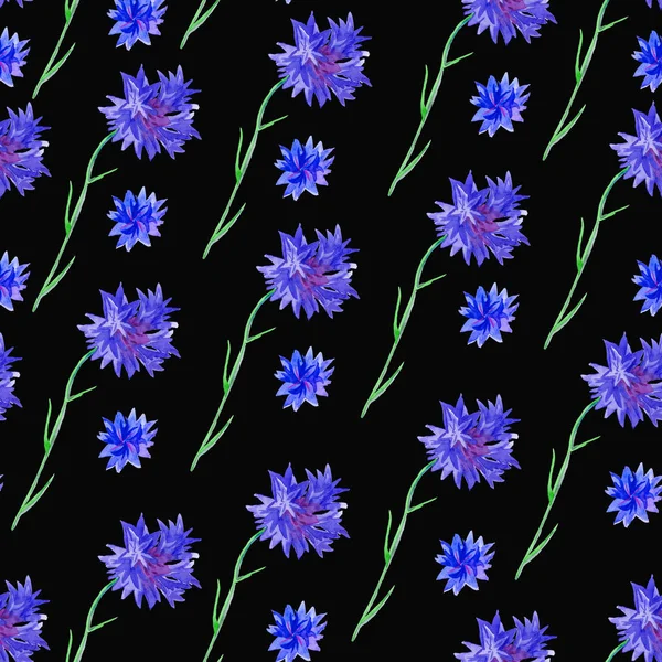 Kusursuz suluboya mavi çiçek deseni