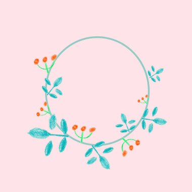 Çiçekli çerçeveler ve balmumu renkli böğürtlenlerle çizilmiş