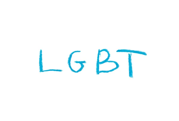 Lettering LGBT drawn with blue  wax crayons. Gay pride LGBT.Homo — Stock Photo, Image