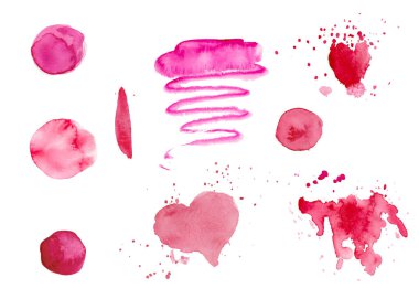 Sevgililer Günü için bir dizi pembe suluboya doku. Çember