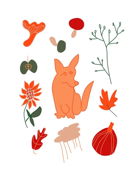Векторний Осінній Набір Ілюстрації Corgi Cat Яблуко Хмара Гарбуз Twigsin — стоковий вектор